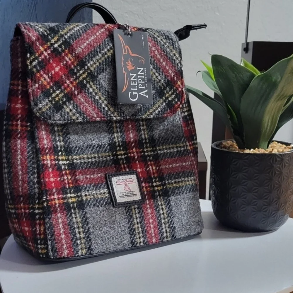 Gray and Red Tartan Backpack - Picture 1 of 3
